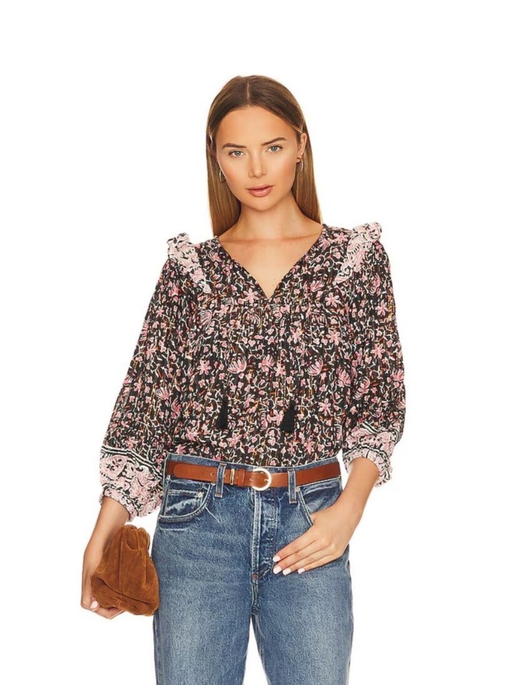 Cleobella Metallic Floral Brynlee Blouse size Large